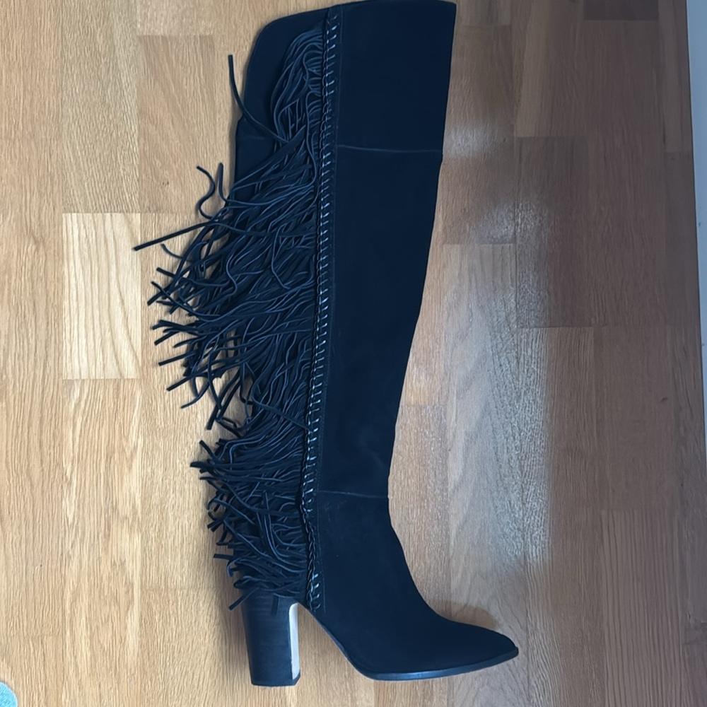 Elegant Black Fringe Over the Knee Boots